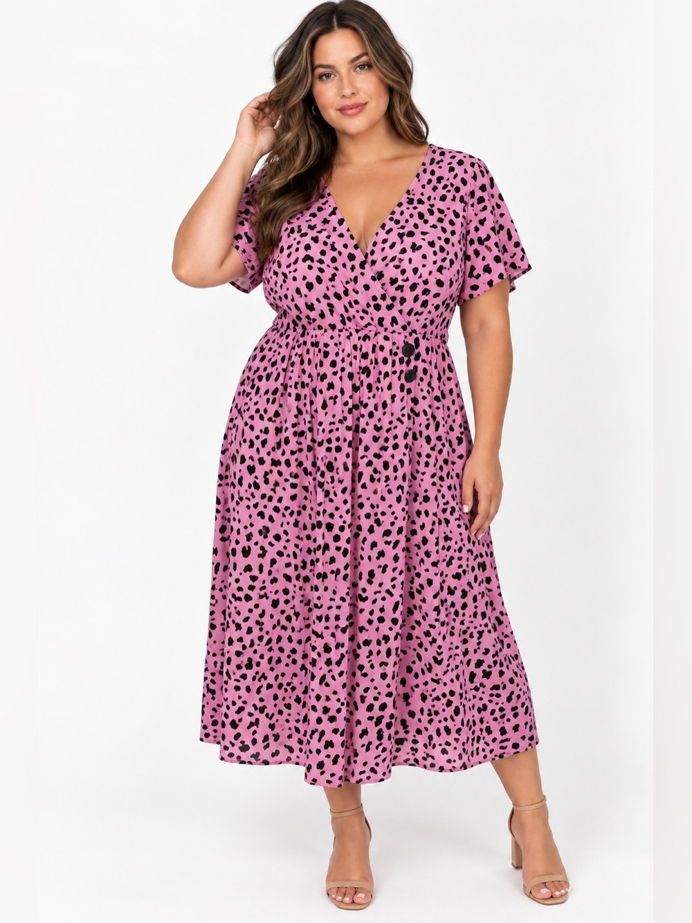 ASOS Pink and Black Leopard-Print Wrap Midi Dress